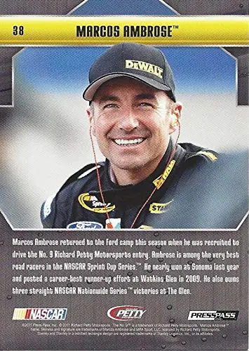Autographed Marcos Ambrose 2011 Press Pass Stealth Racing (#9 Stanley Driver) Chrome Signed Nascar Collectible Trading Card With Coa 2