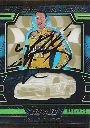 Autographed Kyle Busch 2017 Panini Torque Racing Superstar Vison (#18 M&Ms Team) Insert Signed Collectible Nascar Trading Card #066/149 With Coa And Toploader 1
