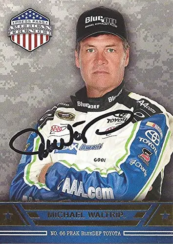 Autographed Michael Waltrip 2014 Press Pass American Thunder Racing (Blue Def Toyota Team) Sprint Cup Series Signed Nascar Collectible Trading Card With Coa 1