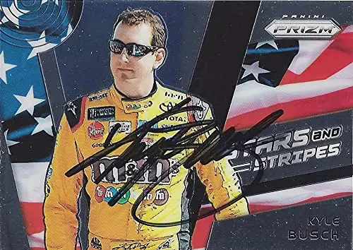 Autographed Kyle Busch 2018 Panini Prizm Stars & Stripes (#18 M&Ms Team) Joe Gibbs Racing Insert Signed Collectible Nascar Trading Card With Coa 1