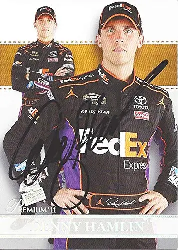 Autographed Denny Hamlin 2011 Press Pass Premium Racing Suited Up (#11 Fedex Express Team) Joe Gibbs Toyota Signed Nascar Collectible Trading Card With Coa 1