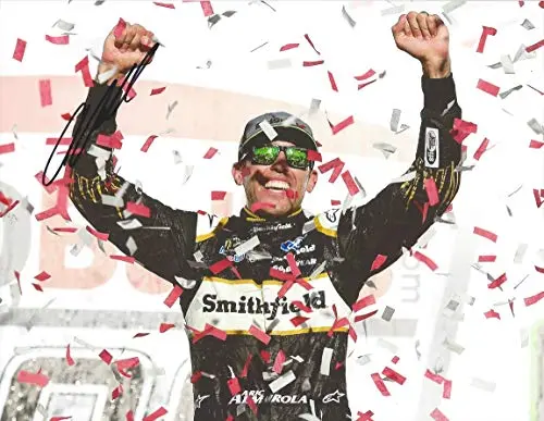 Autographed 2018 Aric Almirola #10 Smithfield Bacon For Life Talladega Race Win (Victory Lane Celebration) Monster Cup Signed Collectible Picture Nascar 9X11 Inch Glossy Photo With Coa 1