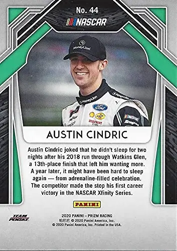 Autographed Austin Cindric 2020 Panini Prizm Racing (#22 Moneylion Penske Team) Xfinity Series Chrome Signed Collectible Nascar Trading Card With Coa 2
