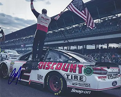 Autographed 2018 Brad Keselowski #2 Discount Tire Racing Brickyard Indy Race Win (American Flag Victory Celebration) Team Penske Monster Cup Signed Picture 8X10 Inch Nascar Glossy Photo With Coa 1