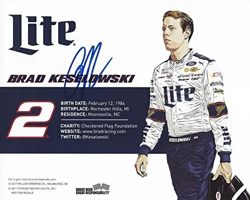 Autographed 2017 Brad Keselowski #2 Miller Lite Racing (Team Penske) Monster Energy Cup Series Signed Collectible Picture Nascar 8X10 Inch Hero Card Photo With Coa 1