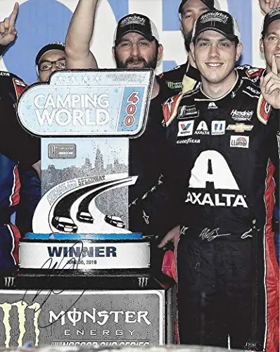 Autographed 2019 Alex Bowman #88 Axalta Racing Chicagoland Speedway Race Winner (Victory Lane Trophy) Signed Collectible Picture Nascar 8X10 Inch Glossy Photo With Coa 1