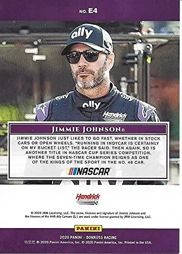 Autographed Jimmie Johnson 2020 Panini Donruss Racing Elite Series (#48 Ally Team) Hendrick Motorsports Insert Signed Nascar Collectible Trading Card With Coa #151/199 2