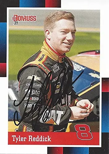 Autographed Tyler Reddick 2021 Panini Donruss 1988 Retro (#8 Caterpillar Team) Richard Childress Racing Nascar Cup Series Signed Collectible Trading Card With Coa 1