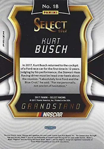 Autographed Kurt Busch 2017 Panini Select Racing Grandstand Prizm Insert Signed Nascar Collectible Trading Card With Coa 2