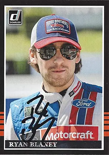 Autographed Ryan Blaney 2018 Panini Donruss Racing (#21 Wood Brothers Team) Monster Cup Series Rare Black Border Insert Signed Nascar Collectible Trading Card With Coa 1