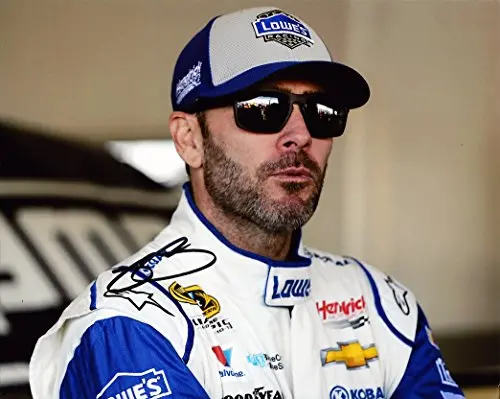 Autographed 2015 Jimmie Johnson #48 Lowes Racing Team (White Firesuit) Garage Area Signed Picture 8X10 Nascar Glossy Photo With Coa 1