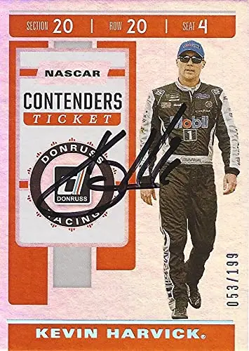 Autographed Kevin Harvick 2020 Panini Donruss Contenders Ticket Prizm (#4 Mobil 1 Team) Stewart-Haas Racing Nascar Cup Series Rare Insert Signed Collectible Trading Card With Coa #053/199 1