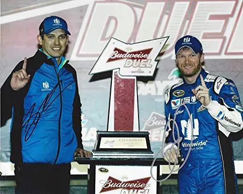 2X Autographed 2015 Dale Jr. & Greg Ives #88 Nationwide Daytona Budweiser Duel Win (Victory Lane) Signed Picture 8X10 Nascar Photo With Coa 1