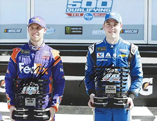2X Autographed Alex Bowman & Denny Hamlin 2018 Daytona 500 Pole Award (Victory Lane) Dual Signed Picture 9X11 Inch Nascar Glossy Photo With Coa 1