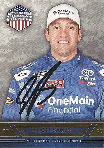 Autographed Elliott Sadler 2014 Press Pass American Thunder Racing (One Main Financial Team) Joe Gibbs Racing Nationwide Series Signed Nascar Collectible Trading Card With Coa 1