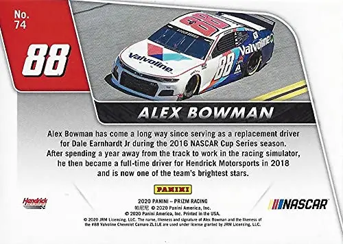 Autographed Alex Bowman 2020 Panini Prizm Racing Velocity (#88 Valvoline Team) Hendrick Motorsports Nascar Cup Series Insert Signed Collectible Nascar Trading Card With Coa 2
