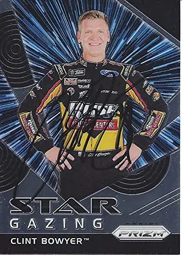 Autographed Clint Bowyer 2018 Panini Prizm Star Gazing (#14 Rush Truck Center Team) Stewart-Haas Racing Insert Signed Nascar Collectible Trading Card With Coa 1