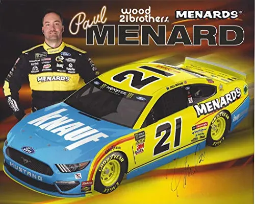 Autographed 2019 Paul Menard #21 Knauf Ford Mustang Team Final Season (Wood Brothers Racing) Monster Energy Cup Series Signed Collectible Picture 8X10 Inch Nascar Official Hero Card Photo With Coa 1