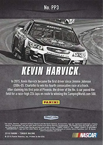 Autographed Kevin Harvick 2016 Panini Torque Racing Pole Position (#4 Jimmy Johns) Blue Parallel Signed Nascar Collectible Trading Card With Coa #82/99 2