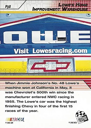 Autographed Jimmie Johnson 2002 Press Pass Stealth Racing Rare Parallel (#48 Lowes Home Improvement Warehouse) Insert Signed Nascar Collectible Trading Card With Coa And Toploader 2