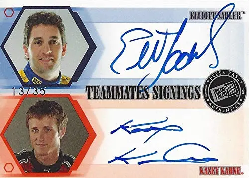 2X Autographed Kasey Kahne & Elliott Sadler 2008 Press Pass Eclipse Racing Teammates Signings (Dual Signature) Evernham Motorsports Signed Rare Collectible Nascar Trading Card #13/35 1