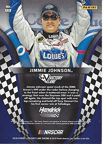 Autographed Jimmie Johnson 2018 Panini Victory Lane Racing Past Winners (2006 Talladega Win) Hendrick Motorsports Signed Nascar Collectible Trading Card With Coa 2