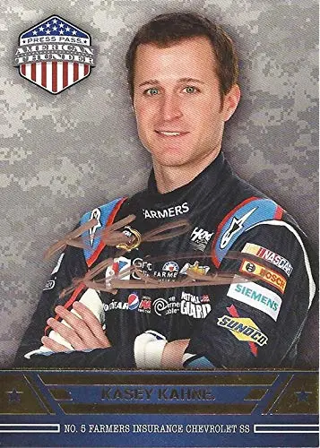 Autographed Kasey Kahne 2014 Press Pass American Thunder Racing (#5 Farmers Insurance Chevrolet Team) Hendrick Motorsports Sprint Cup Series Signed Nascar Collectible Trading Card With Coa 1