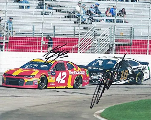 2X Autographed Aric Almirola & Kyle Larson 2019 On-Track Racing (#10 Smithfield / #42 Mcdonalds) Monster Cup Series Dual Signed Picture 8X10 Inch Nascar Glossy Photo With Coa 1