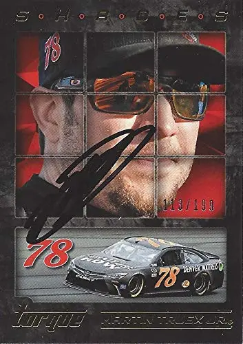 Autographed Martin Truex Jr. 2016 Panini Torque Racing Shades (#78 Furniture Row Team) Gold Parallel Insert Signed Nascar Collectible Trading Card With Coa #113/199 1