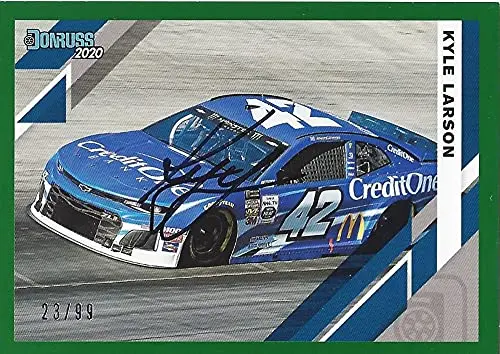 Autographed Kyle Larson 2020 Panini Donruss Green Parallel (#42 Credit One Bank Car) Chip Ganassi Racing Monster Cup Series Rare Insert Signed Nascar Collectible Trading Card With Coa #23/99 1