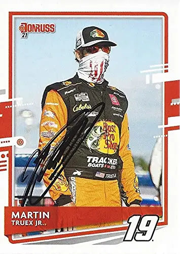 Autographed Martin Truex Jr. 2021 Panini Donruss (#19 Bass Pro Shops Team) Joe Gibbs Racing Nascar Cup Series Signed Collectible Trading Card With Coa 1