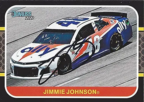 Autographed Jimmie Johnson 2020 Panini Donruss Racing Darlington Throwback (#48 Ally Team) Hendrick Motorsports Black Border Signed Nascar Collectible Trading Card With Coa 1