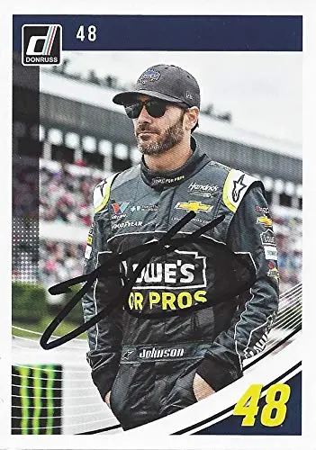 Autographed Jimmie Johnson 2019 Panini Donruss Racing (#48 Lowes For Pros Team) Hendrick Motorsports Monster Energy Cup Series Signed Nascar Collectible Trading Card With Coa 1