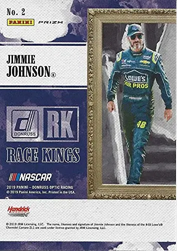 Autographed Jimmie Johnson 2019 Panini Donruss Optic Racing Race Kings Rare Prizm (#48 Lowes Team) Hendrick Motorsports Insert Signed Nascar Collectible Trading Card With Coa 2