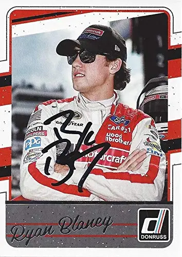 Autographed Ryan Blaney 2017 Panini Donruss Racing (#21 Wood Brothers Team) Monster Cup Series Signed Nascar Collectible Trading Card With Coa 1