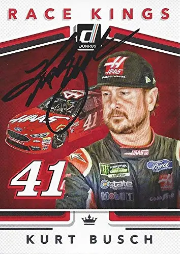 Autographed Kurt Busch 2018 Panini Donruss Racing Race Kings (#41 Stewart-Haas Team) Insert Signed Nascar Collectible Trading Card With Coa 1