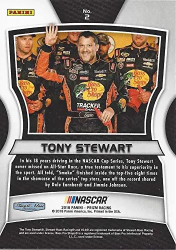 Autographed Tony Stewart 2018 Panini Prizm Racing Smoke (#20 The Home Depot Team) Chrome Signed Nascar Collectible Trading Card With Coa 2
