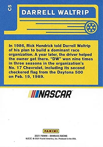 Autographed Darrell Waltrip 2021 Panini Donruss Racing Nascar Classics (#17 Tide Team) Insert Signed Collectible Nascar Trading Card With Coa 2