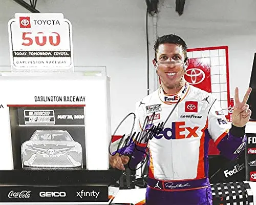 Autographed 2020 Denny Hamlin #11 Fedex Team Darlington Race Win (Victory Lane Celebration) Joe Gibbs Racing Nascar Cup Series Signed Picture 8X10 Inch Glossy Photo With Coa 1