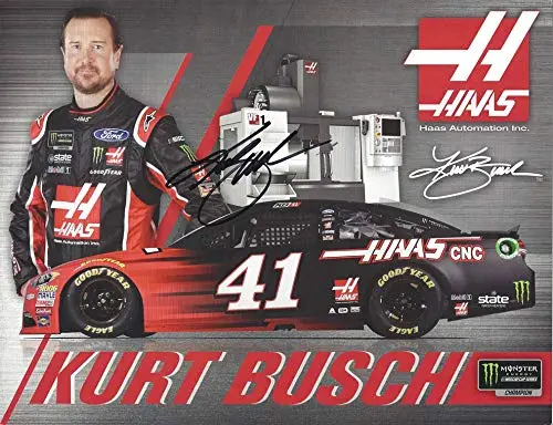 Autographed 2018 Kurt Busch #41 Haas Automation Team (Stewart Haas Racing) Monster Energy Cup Series Signed Collectible Picture Nascar 9X11 Inch Hero Card Photo With Coa 1