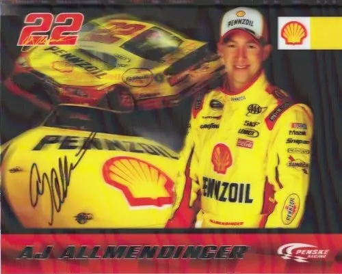 Autographed 2012 Aj Allmendinger #22 Pennzoil Shell Racing (Penske) Signed Nascar 8X10 Motion-Efx Photo Hero Card With Coa 1