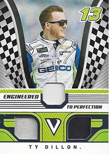 Autographed Ty Dillon 2018 Panini Victory Lane Racing Engineered To Perfection (Race-Used Firesuit & Tire) #13 Geico Team Dual Relic Insert Signed Nascar Collectible Trading Card With Coa #321/399 1