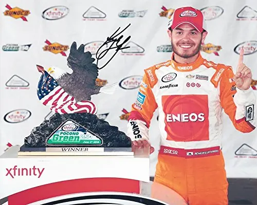 Autographed 2016 Kyle Larson #42 Eneos Racing Pocono Green 250 Winner (Victory Lane Trophy) Xfinity Series 8X10 Inch Signed Picture Nascar Glossy Photo With Coa 1