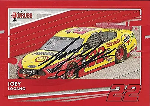 Autographed Joey Logano 2021 Panini Donruss Racing Rare Red Parallel (#22 Shell Pennzoil) Team Penske Nascar Cup Series Signed Collectible Trading Card With Coa #238/299 1