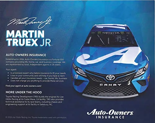 Autographed 2019 Martin Truex Jr. #19 Auto-Owners Insurance Toyota Camry (Joe Gibbs Racing) Monster Energy Cup Series Signed Collectible Picture 8X10 Inch Nascar Hero Card Photo With Coa 2