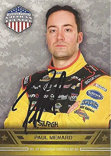 Autographed Paul Menard 2014 Press Pass American Thunder Racing (#27 Menard Chevrolet) Rcr Sprint Cup Series Signed Nascar Collectible Trading Card With Coa 1