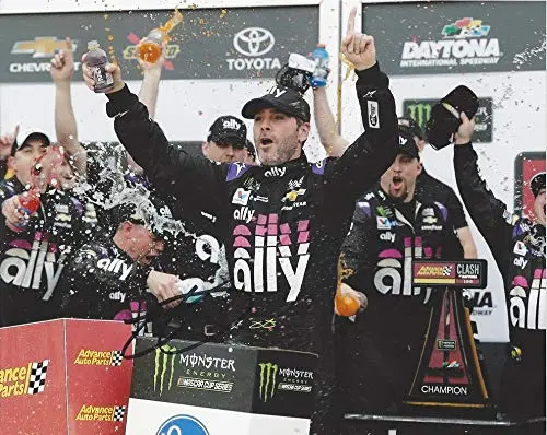 Autographed 2019 Jimmie Johnson #48 Ally Racing Clash At Daytona Win (Victory Celebration) Hendrick Motorsports Monster Cup Signed Collectible Picture 8X10 Inch Nascar Glossy Photo With Coa 1