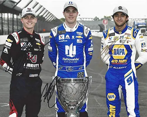 3X Autographed Chase Elliott/Alex Bowman/William Byron 2019 Monster Cup Series Playoffs (Champ Trophy Pose) Hendrick Motorsports Signed Collectible Picture 8X10 Inch Nascar Glossy Photo With Coa 1