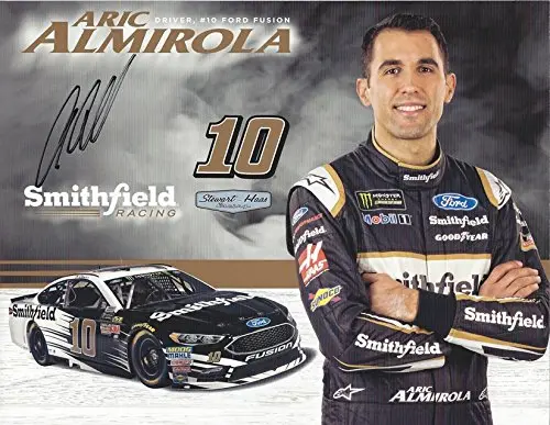 Autographed 2018 Aric Almirola #10 Smithfield Ford Fusion Team (Stewart-Haas Racing) Monster Energy Cup Series Picture 9X11 Inch Signed Nascar Collectible Hero Card Photo With Coa 1