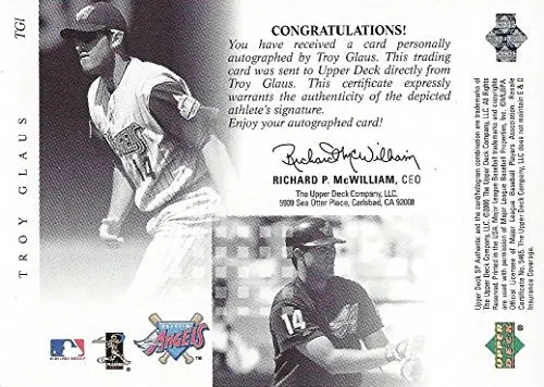 Troy Glaus 2000 Upper Deck Sp Authentic Baseball Chirography Certified Autograph (Anaheim Angels) Vintage Signed Mlb Insert Collectible Baseball Trading Card 2